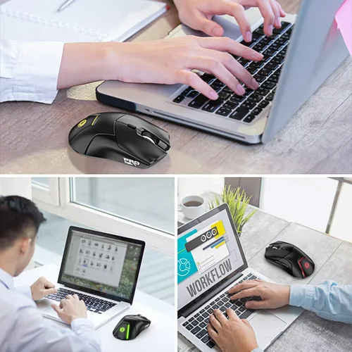 Vista 7 de FMOUSE Mouse inalámbrico para laptop, mouse Bluetooth ergonómico con triple modo (Bluetooth dual + 2.4G inalámbrico) 4000 DPI USB-C recargable