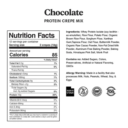 Vista 3 de ProDough - Mezcla de crepes francesa alta en proteínas, sin gluten, baja en carbohidratos, 0.31 onzas de proteína por porción, sin azúcares