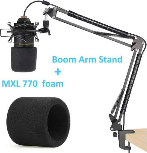 Vista 2 de MXL 770 990 Soporte de micrófono con filtro pop – Soporte de brazo de suspensión de micrófono con parabrisas, funda de cable compatible con MXL