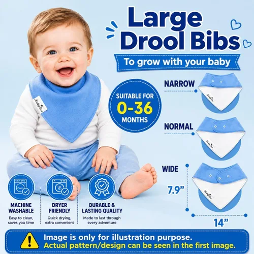 Vista 4 de 8-Pack Organic Cotton Bandana Bibs for Drooling Babies Soft Bibs for Teething & Feeding Newborn Babies & Toddlers