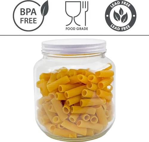 Vista 8 de Cornucopia Brands Tarro de vidrio transparente de boca ancha de 64 onzas, libre de BPA de grado alimenticio con tapa de metal (medio galón); tarro