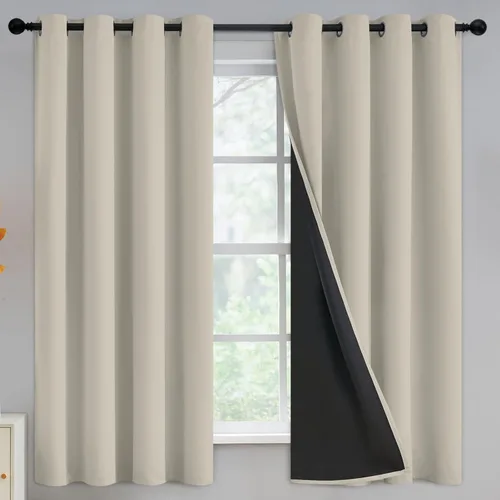 Vista 25 de Yakamok Cortinas negras, cortinas de ventana con aislamiento térmico y eficiencia energética para dormitorio, cortinas opacas completas y cortinas