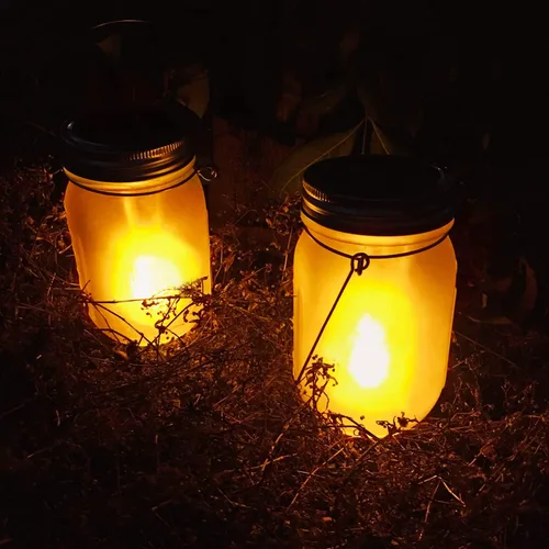 Vista 7 de Luces solares de antorcha parpadeante, paquete de 6 linternas parpadeantes impermeables para bailar, tarro de cristal integrado, patio al aire