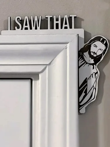 Vista 10 de Marco de esquina grande con texto en inglés «Jesús I Saw That Door», madera