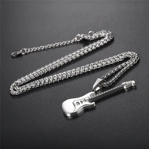 Vista 3 de U7 - Collar con púa de guitarra para hombre y mujer, con cadena ajustable, de acero inoxidable, con grabado personalizado