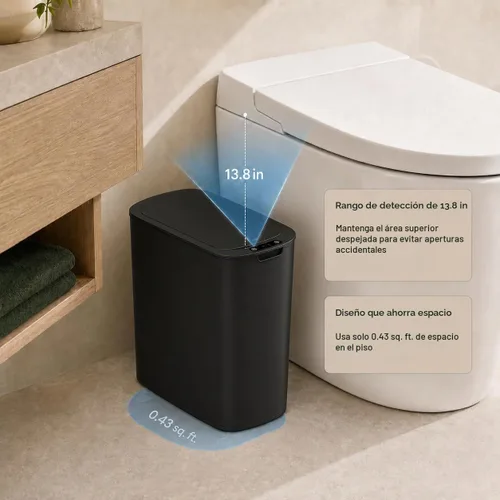 Vista 2 de TIPGO - Cubo de basura automático con sensor de movimiento para baño con tapa, basurero táctil de 2.6 galones, papelera de basura inteligente