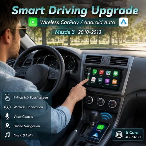 Vista 9 de Radio de coche estéreo para Mazda 3 2010-2013: pantalla táctil de 9 pulgadas con Carplay y Android Auto-GPS EQ DSP Bluetooth FM SWC Mirror Link