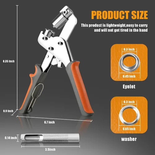 Vista 5 de Kit de herramientas para ojales, alicates de mano con 600 ojales de 3/8 pulgadas, kit de ojales resistentes, kit de alicates para bricolaje