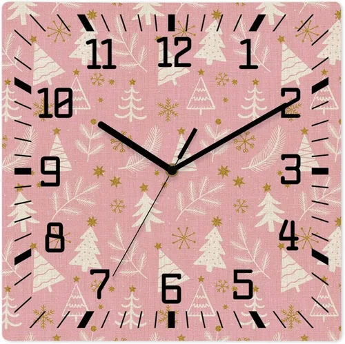 Vista 11 de Christmas Tree Wooden Wall Clock Silent Non Ticking, Winter Xmas Pine Leaf Snowflake Black Square Wall Clocks Battery Operated, Decor Clock for Home