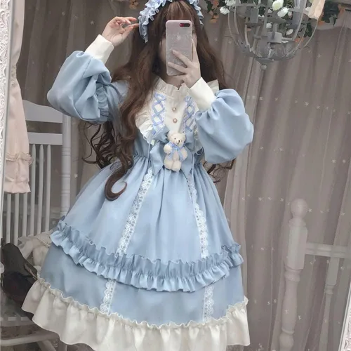 Vista 3 de Topin Vestido de fiesta dulce para niña con bolsa de conejo, disfraz de anime de princesa Kawaii