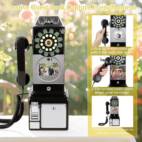 Vista 4 de Libro de invitados de audio y video, teléfono de boda, video HD 1080P, libro de invitados de estilo retro con batería de larga duración para bodas