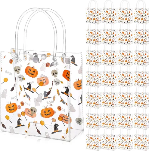 Vista 8 de Silkfly 50 bolsas de regalo transparentes de Navidad con asa, de plástico, reutilizables, de PVC, para compras, bodas, fiestas de cumpleaños