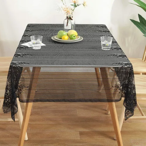 Vista 4 de Bringsine Mantel de encaje rústico ultrafino y ligero, color negro nórdico, perfecto para Halloween, cenas y noches de cine de miedo con flores