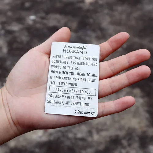 Vista 5 de XYBAGS Tarjeta de aniversario para marido, tarjeta grabada, tarjeta de inserción de cumpleaños, regalo de boda para hombres de esposa, acero