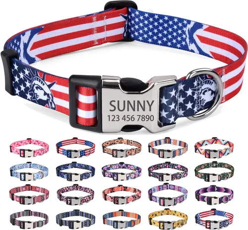 Vista 26 de Mihqy Collares de perro personalizados, collar de perro personalizado con nombre y número de teléfono, múltiples patrones y 4 tamaños de collar