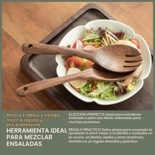 Vista 4 de Muso Wood Servidores de ensalada de acacia, 10 pulgadas, juego de 2