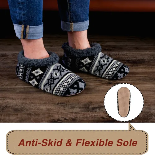 Vista 3 de Juego de 2 pares de calcetines para hombre con forro de sherpa esponjoso, juego de calcetines de agarre cálido de punto trenzado para invierno