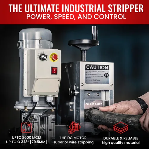 Vista 4 de StripMeister Máquina peladora de cables industrial E2000x - Tamaño de cable de hasta Ø3-1/8", sin atascos, pelacables automático con motor de CC