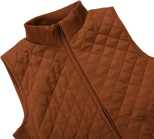 Vista 3 de Bienzoe Chaleco liviano sin mangas, acolchado, con cierre, casual, para mujeres con laterales elásticos.