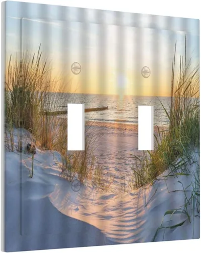 Vista 62 de Placa de pared de 1 cuadrilla, diseño de playa, océano, amanecer, mar, atardecer, cubierta de interruptor de luz en blanco, decorativo, sin