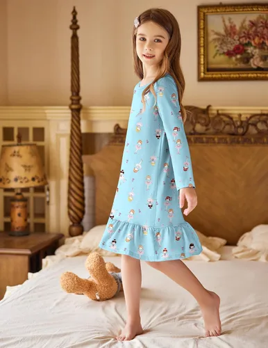 Vista 4 de Arshiner Ropa de dormir para niña de manga larga lindo camisón camisón pijama vestido
