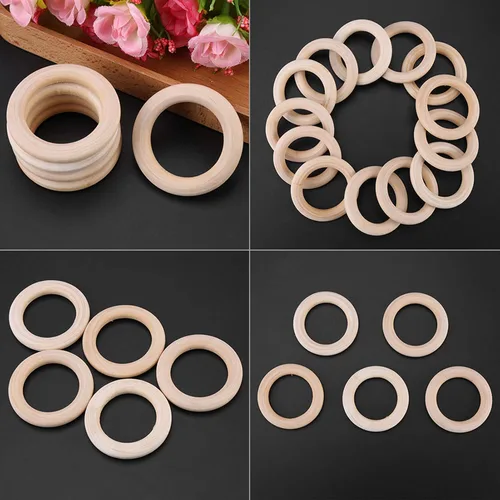 Vista 9 de 50 piezas de madera para manualidades, anillos de dentición de madera sin terminar, anillos de madera, aros de madera para manualidades