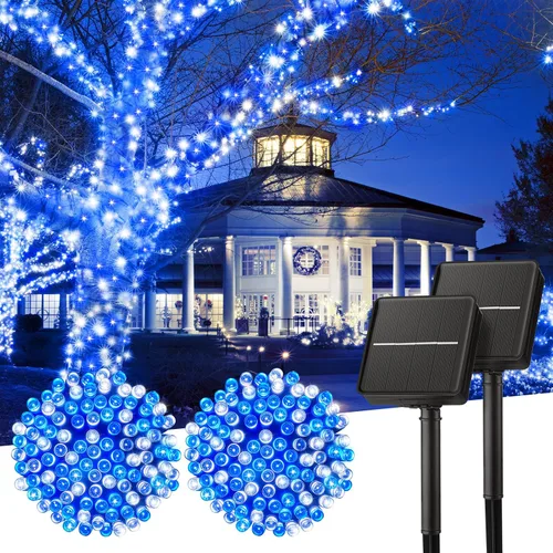 Vista 22 de Minetom Luces de Cadena Solares para Exteriores, 40 pies, 100 Luces LED de Cadena Alimentadas por Energía Solar con 8 Modos de Iluminación, Luces