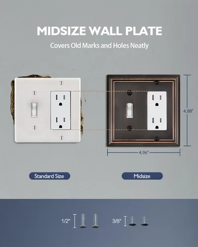 Vista 5 de Placa de pared combinada de metal, 1 palanca/1 decorador, cubiertas de enchufe para interruptores, bronce envejecido decorativo, 2 segmentos, 1