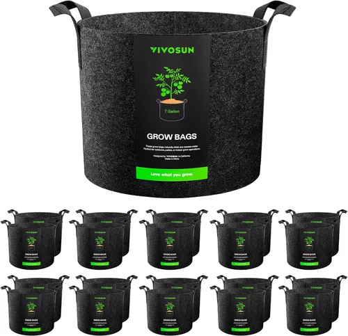 Vista 13 de VIVOSUN Paquete de 10 bolsas de cultivo de 1 galón, macetas de tela reforzadas para jardinería, color negro