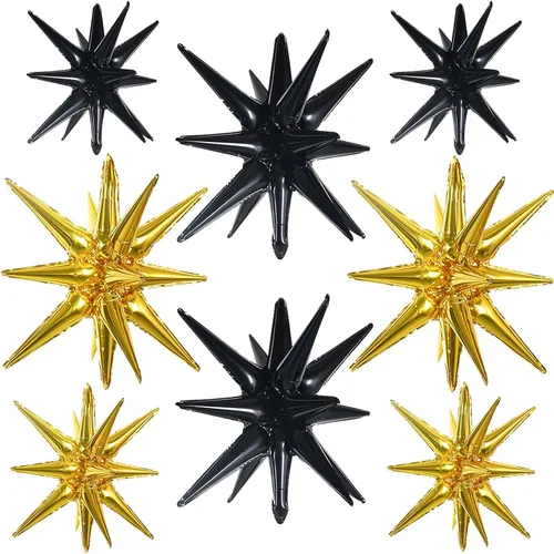 Vista 62 de TONIFUL 4 globos 4D enormes de estrella negra de 22 pulgadas, globos de aluminio de Mylar de estrella explosión para suministros de fiesta, telón