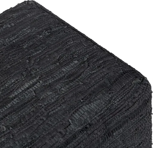 Vista 8 de SIMPLIHOME Fredrik - Puf cuadrado – Otomano de cuero genuino tejido de 18 pulgadas de ancho en negro, reposapiés estilo bohemio o asiento adicional