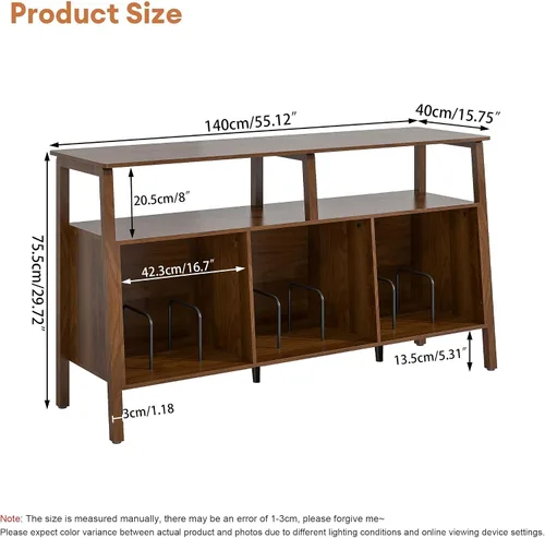 Vista 2 de Mxtxmy Soporte grande para tocadiscos, mesa giratoria de mediados de siglo con almacenamiento abierto con capacidad para hasta 450 álbumes, estante