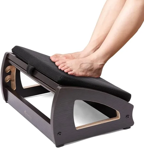 Vista 6 de StrongTek Reposapiés ergonómico para debajo del escritorio, 3 alturas ajustables de madera para oficina, superficie grande antideslizante, mejora