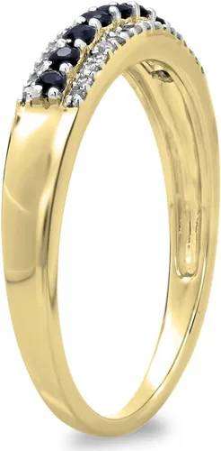 Vista 2 de Dazzlingrock Collection Anillo de boda apilable con piedras preciosas redondas y diamantes blancos redondos Oro amarillo de 10 quilates
