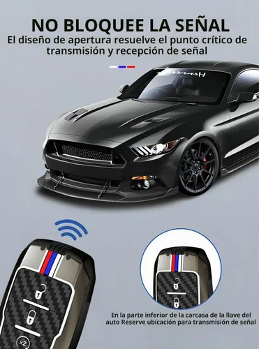 Vista 5 de para Dodge Ram 1500 Funda y Carcasa para Llavero de Metal Soporte de Llave Inteligente Protector, Fibra de carbono, 4 botones, Moderno