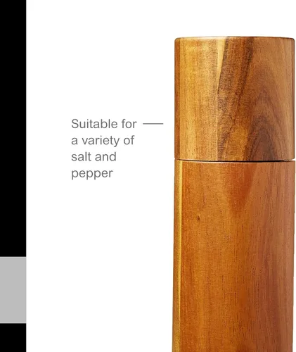 Vista 5 de AdHoc Molinillo de sal y pimienta de madera de acacia, molinillo de mano ajustable para sal y pimienta, molinillo manual recargable para especias
