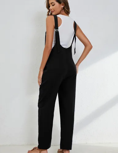 Vista 5 de LTSCNRM Overol de lino y algodón para mujer, para verano, casual, holgado, sin mangas, con correas ajustables y bolsillos