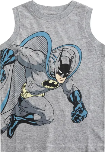 Vista 4 de BATMAN DC Comics - Camiseta sin mangas para niños pequeños, paquete de 2 unidades, color amarillo y gris