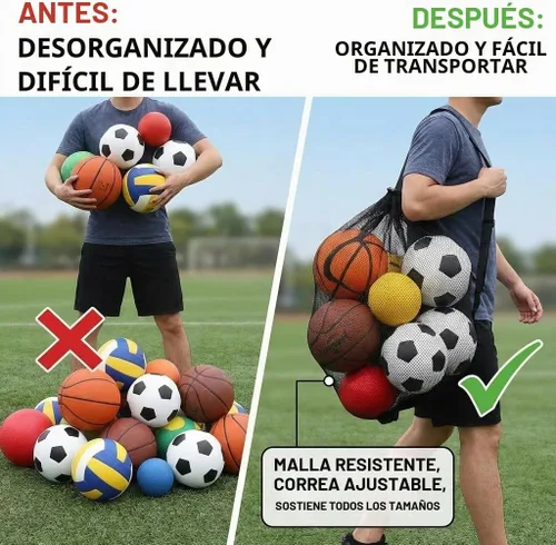 Vista 4 de Large Mesh Ball Bag for Basketball Soccer Storage Heavy Duty, Holds 6-8 Basketballs, Side Handle, Drawstring Closure