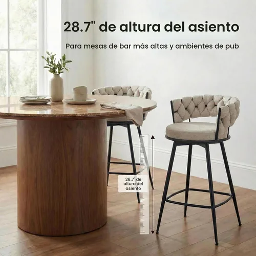 Vista 4 de Juego de 2 taburetes de bar tapizados para encimera de cocina, color beige