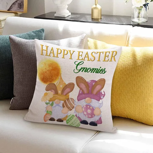 Vista 3 de Divertidas fundas de almohada de gnomo de Pascua, huevos de Pascua, zanahorias, divertidas fundas de almohada de 16 x 16 pulgadas, decoración