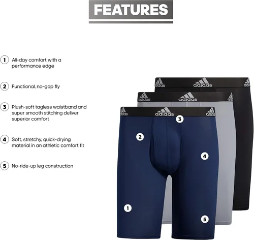 Vista 2 de adidas Calzoncillos tipo bóxer largos de rendimiento para hombre (paquete de 3)