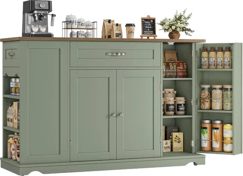 Vista 10 de HOSTACK - Carrito de isla de cocina con almacenamiento, mesa de isla rodante, gris ceniza