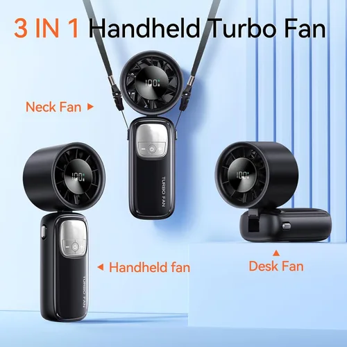 Vista 4 de KIMMOO Ventilador turbo portátil 3 en 1, 100 velocidades, 15000 RPM, refrigeración de 10 horas, pantalla LED, rotación de 90°, alimentado por