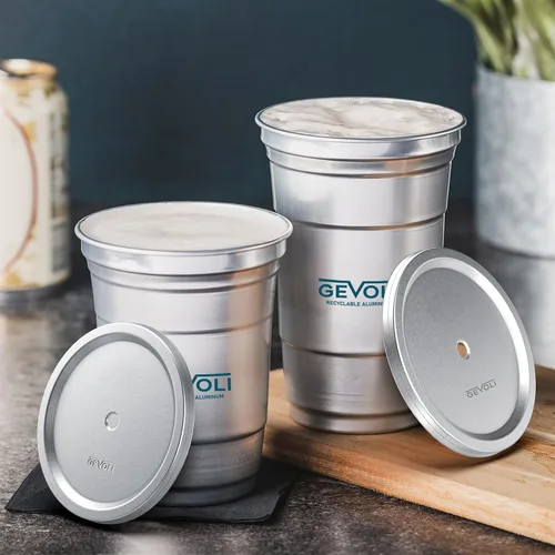 Vista 6 de Gevoli Vasos de aluminio reciclables de 16 onzas con tapas (paquete de 15)