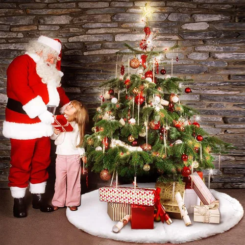 Vista 5 de AerWo Falda de árbol de Navidad de 60 pulgadas, falda blanca de felpa para árbol de Navidad, decoración de alta gama, suave, clásica, esponjosa