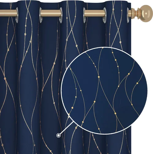 Vista 32 de Deconovo - Cortinas opacas con diseño dorado estampado y ojales, negro, de 42 pulgadas de ancho x 45 pulgadas de largo