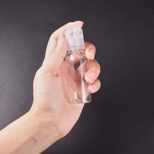 Vista 4 de BENECREAT Paquete de 24 botellas de plástico PET de 1 onza – Contenedores de viaje transparentes recargables con tapa de prensa para champú, loción