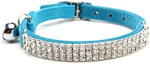 Vista 8 de Collar ajustable seguro para gatos CHUKCHI de terciopelo suave Adorno ostentoso de diamante con campanas de 11 pulgadas para perros pequeños y Negro