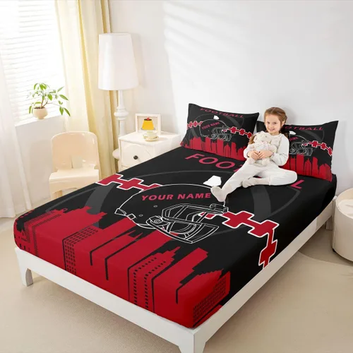 Vista 6 de Erosebridal Juego de sábanas bajeras personalizadas de fútbol americano para niños y niñas, juego de cama de jugadores de fútbol, juego de ropa